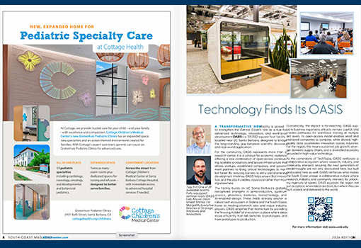 An image of the one-page spread on OASIS featured in the Santa Barbara South Coast Chamber of Commerce's latest magazine. 