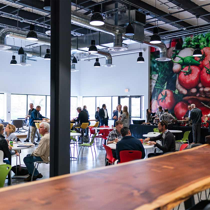 Cafe with people seated and eating
